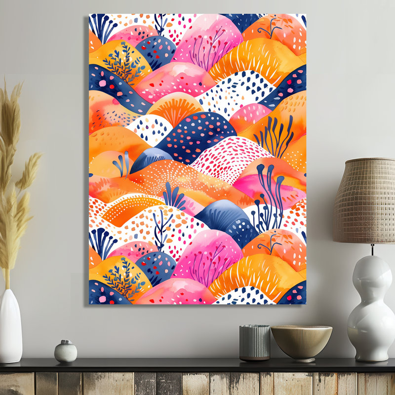 Décoration abstraite rose et orange Boho Landscape I - Boho, H 20 po x l 12 po x P 1 po, Cadre simple blanc