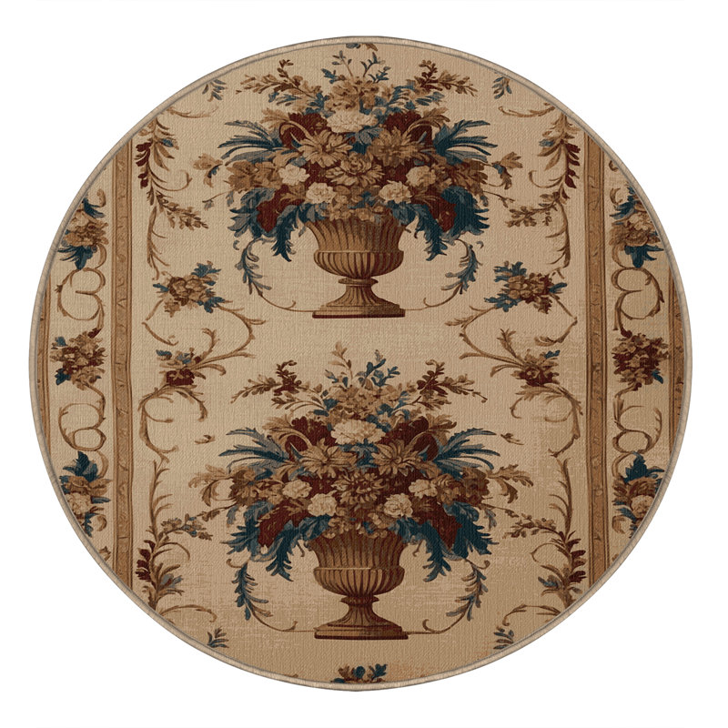 Tapis brun français lavable à la machine, Rond 8 pi