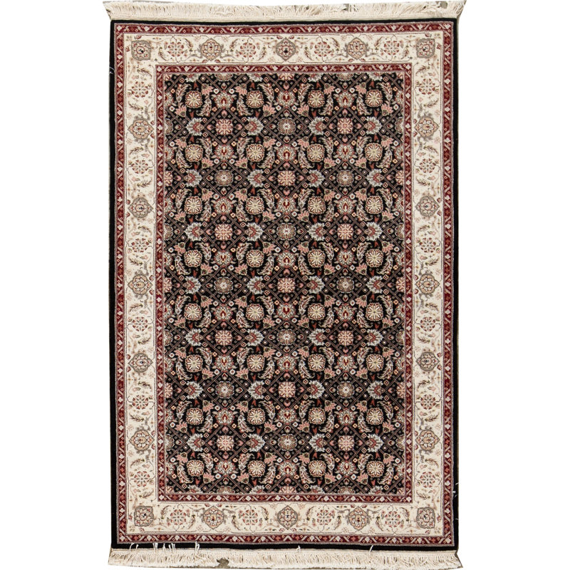 Tapis noir et taupe noué à la main de haute qualité