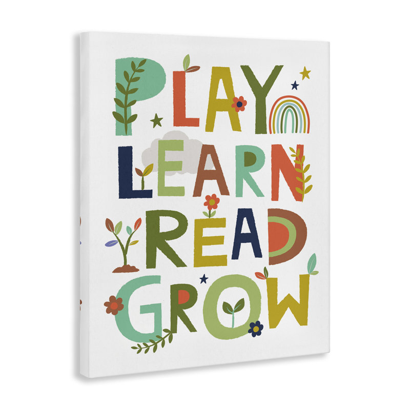Art mural sur toile Play Play Read Grow Grow par Lisa Perry White, H 40 po x l 30 po