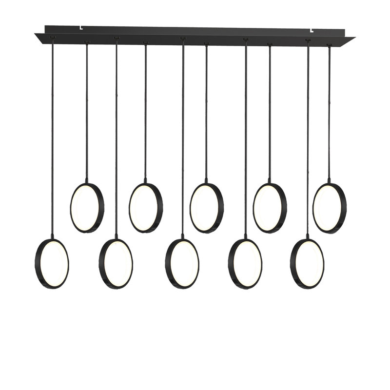 Luminaire suspendu géométrique à DEL 10 lumières Lauri, H 2 po x l 41 po x P 8 po, Noir mat