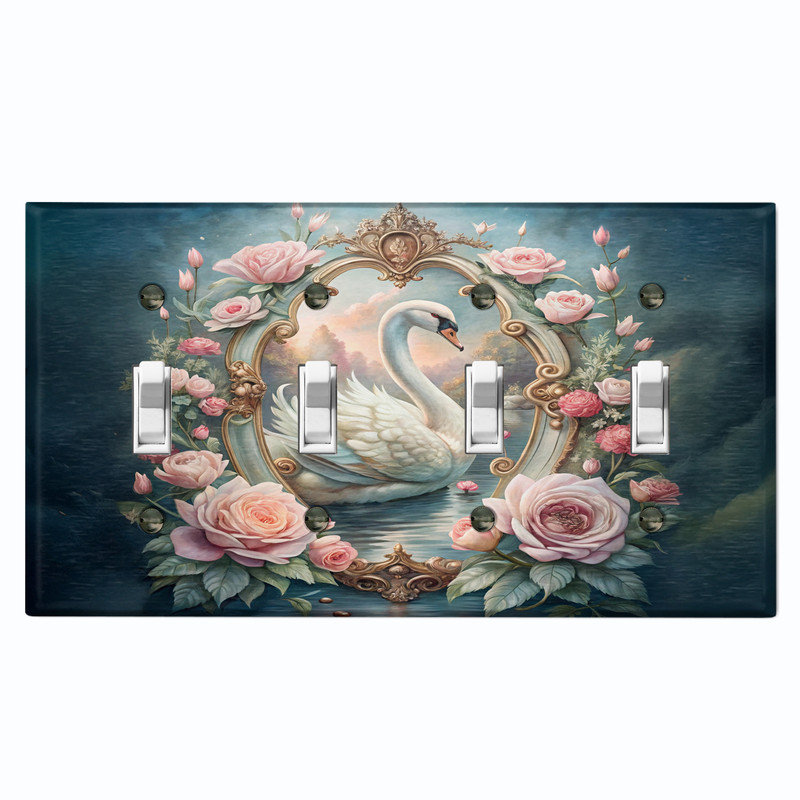Couvercle de plaque d'interrupteur en métal; Bascule à 4 bandes US Standard - cygne majestueux, # 4 Quad bascule