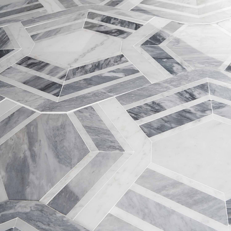 Mezzo 11x18 Polished Calacatta Marble Mosaic Tile, Canta Polished
