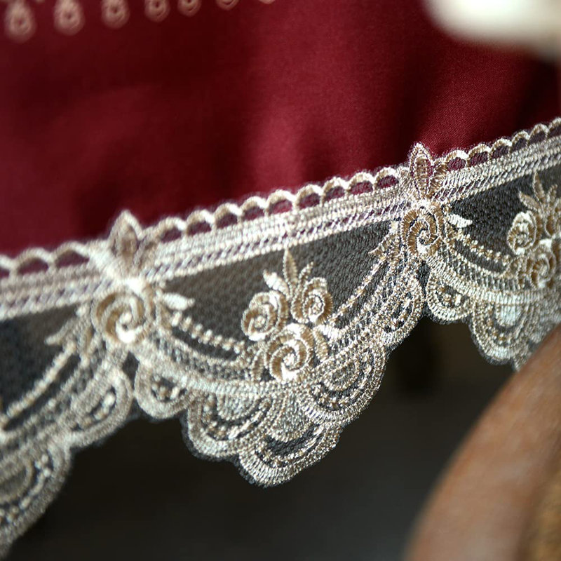Burgundy and White Lace Embroidered Rectangular Tablecloth