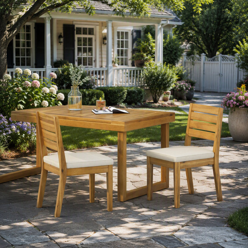 Chaises de jardin sans accoudoirs avec coussins, ensemble de 2, naturel et beige