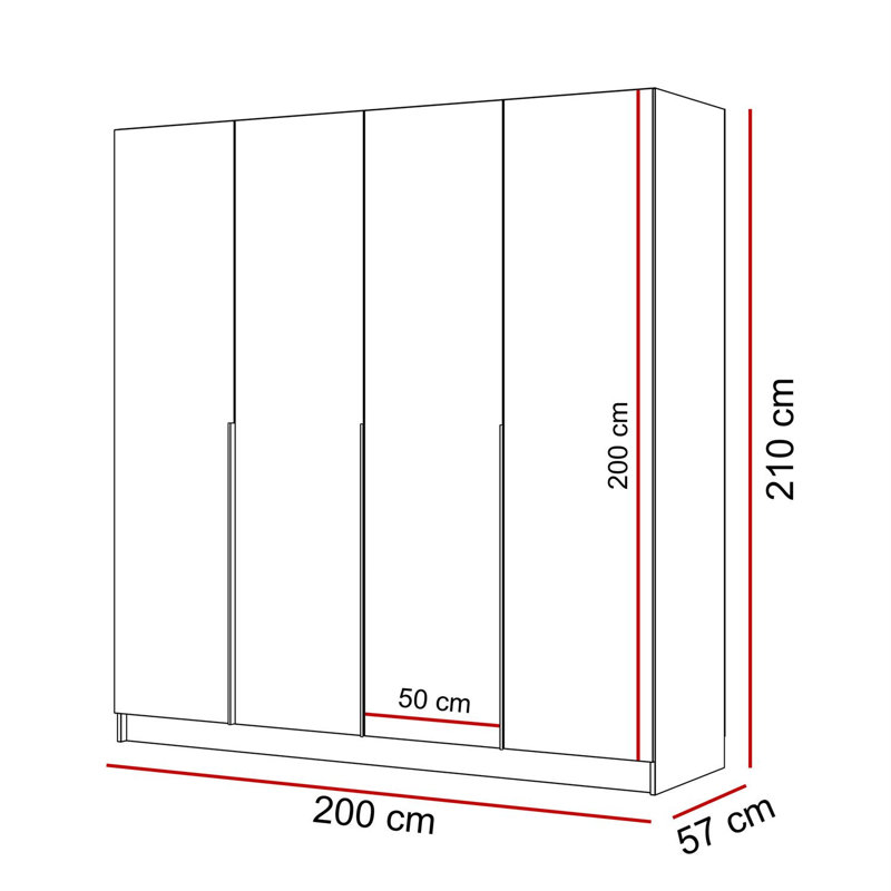 4 Door Manufactured Wood Wardrobe, Black