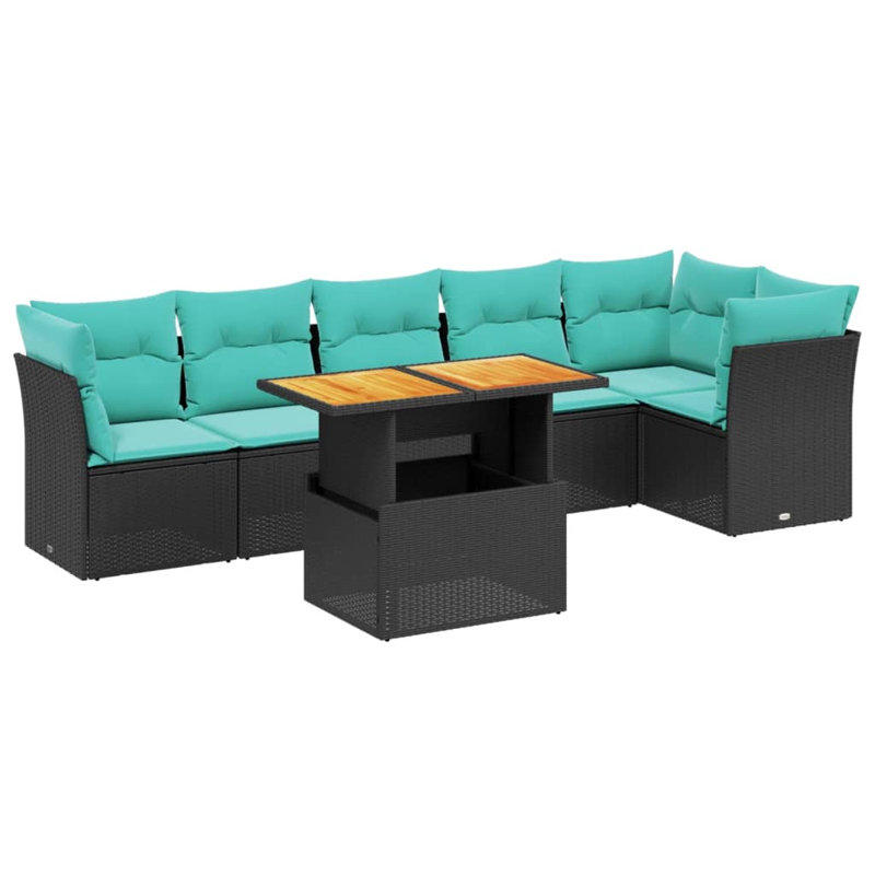 Ensemble de canapé modulaire d'extérieur 7 pièces avec coussins 7 pièces, Coussin bleu / cadre noir
