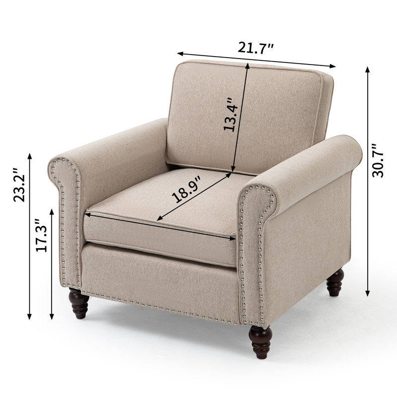 Chaise avec accoudoirs rembourrés, fauteuil d'appoint de lecture en tissu, canapé simple