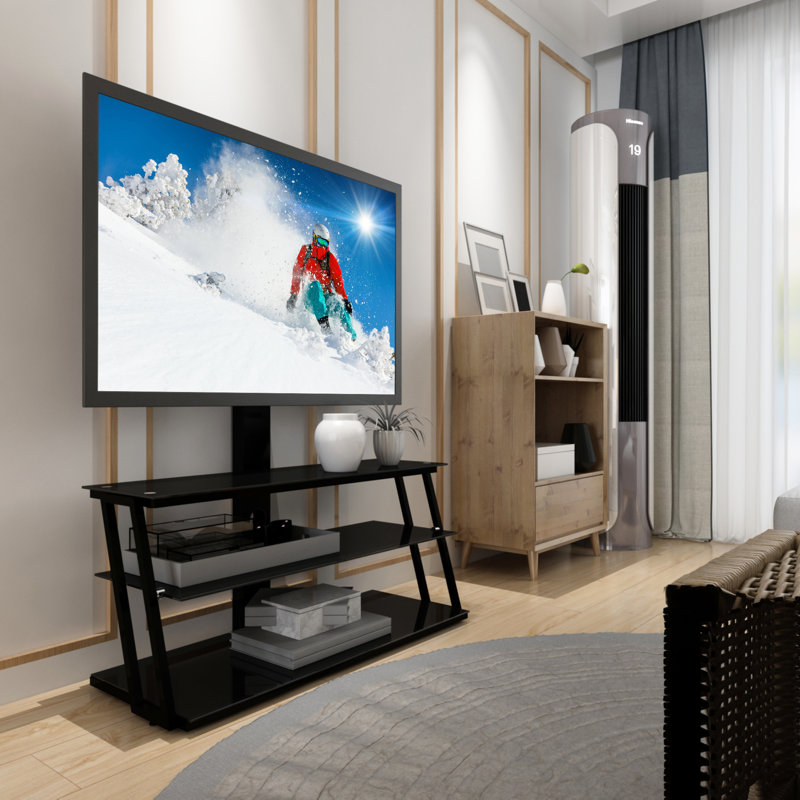 Black Tempered Glass Tv Stand With Multi Adjustment For 32 - 65 Inch Tvs Multi-Functional Options And Practicality