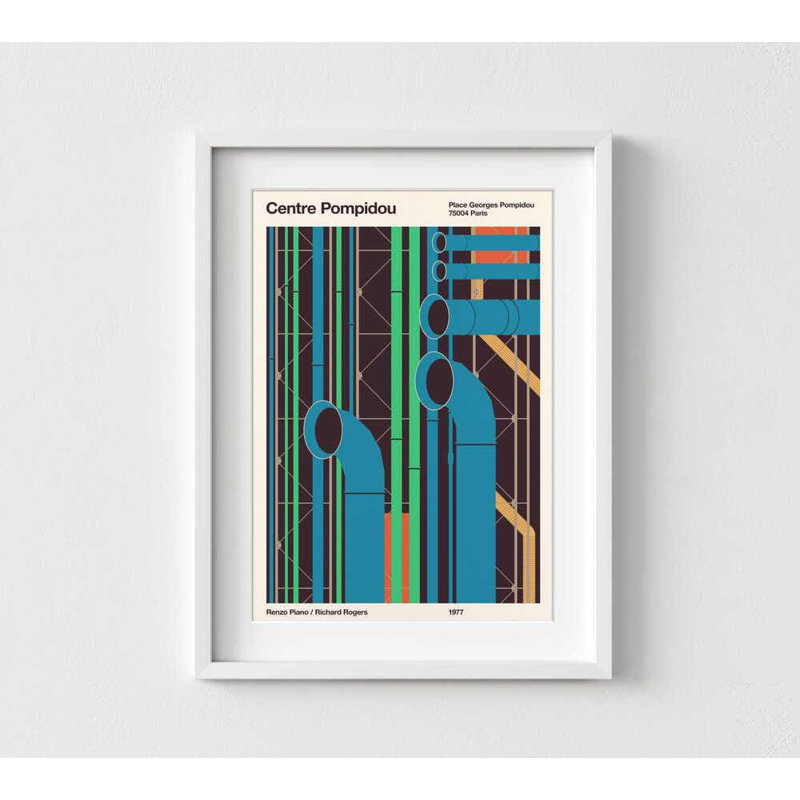 Centre Pompidou, impression architecturale moderne, Ne s’applique pas, H 16 po x l 12 po, Impression sans cadre