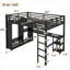 Structure de lit double, mezzanine multifonctionnelle pour petite chambre à coucher, métal noir profond avec bureau intégré, garde-robe et tablettes de rangement