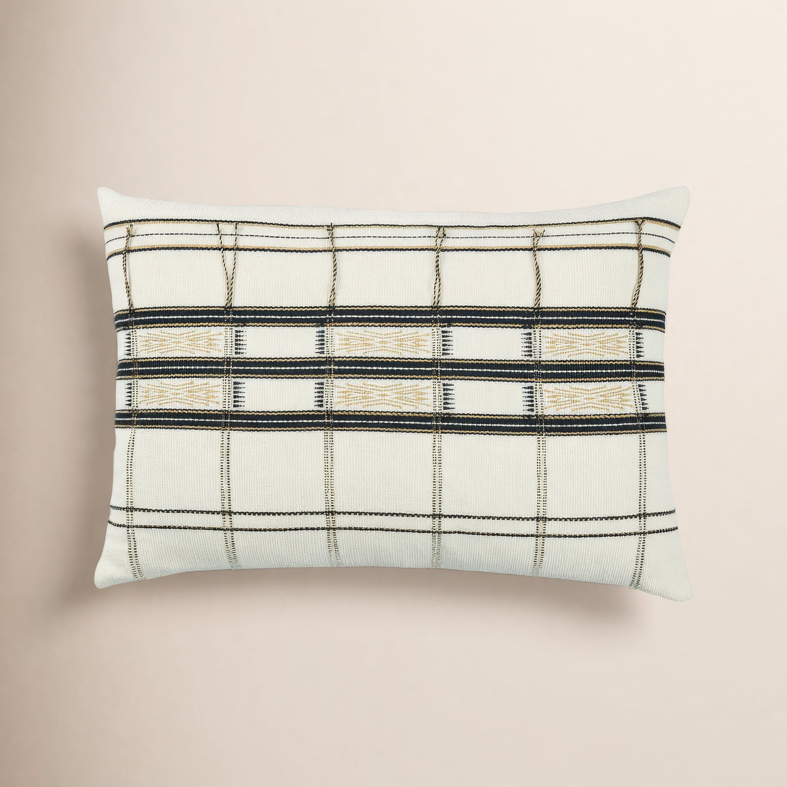 Taren Embroidered Cotton Lumbar Pillow Cover, Pillow Cover Only - No Insert, Plaid