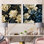 Luxueux fleurs noires et beiges damassées IV - ensemble de 2 reproductions d'art sur toile à motif floral abstrait