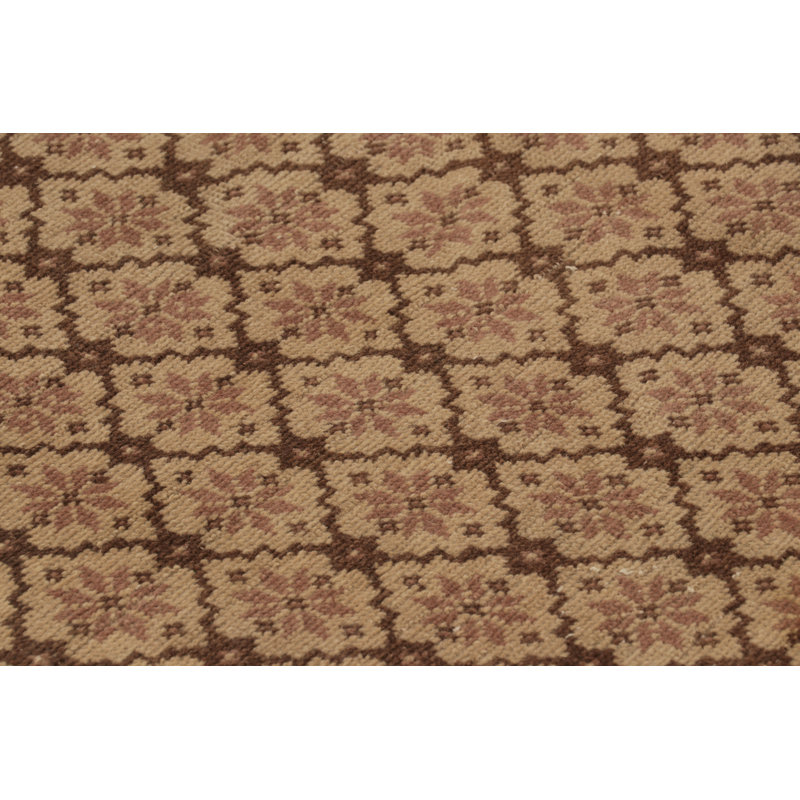 Vintage Distressed Rug, Beige-Brown With All-Over Floral Patterns – Rug & Kilim