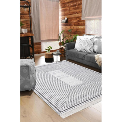 Tapis en coton réversible Guiseppe Premium, 5,2 x 7,5 pi | 100% coton, épaisseur 4 mm, 1000 g / m² | Antibactérien et lavable à la machine à 86 ° F | Couleur grise élégante, parfaite pour le décor du salon et de la chambre à coucher