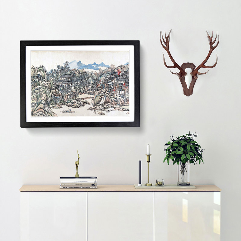 Landscape View by Wang Yuanqi - Picture Frame Painting Print, Black Framed, 48cm H x 65cm W x 2cm D
