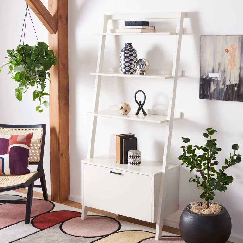 Bibliothèque échelle en bois massif Dametrice, H 72 po x l 32 po x P 15,4 po, Blanc