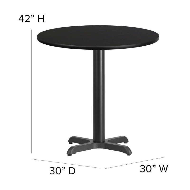 30'' Round Laminate Table Set with X-Base and 4 Ladder Back Metal Barstools, Black, Black