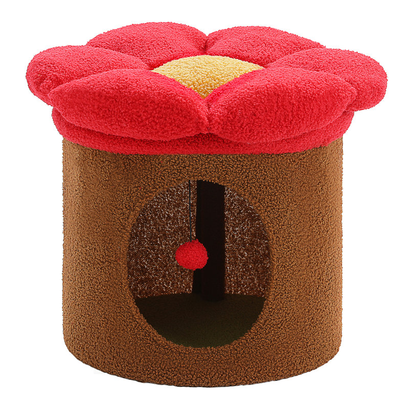 Cat Condo House With Tree, Cave Bed & Removable Flower Cat Cushion