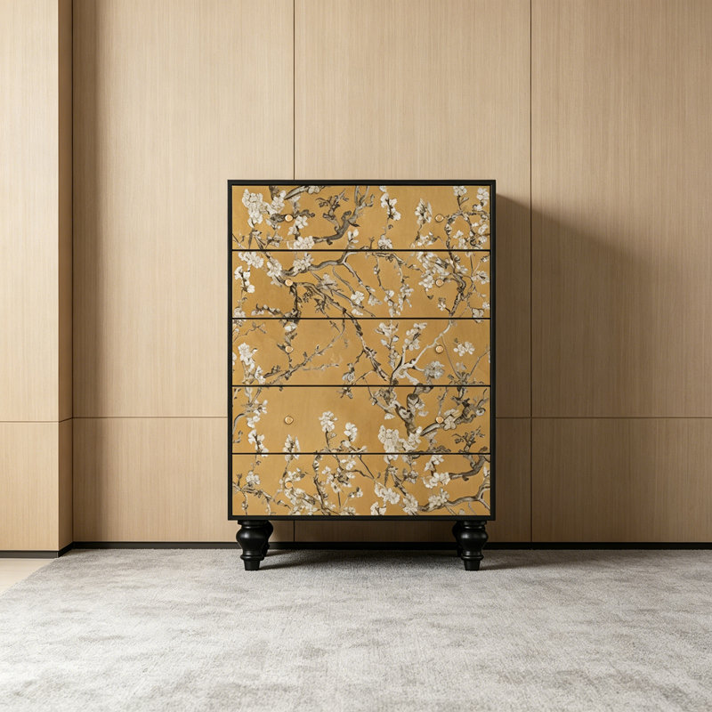 Commode de rangement 5 tiroirs en bois massif