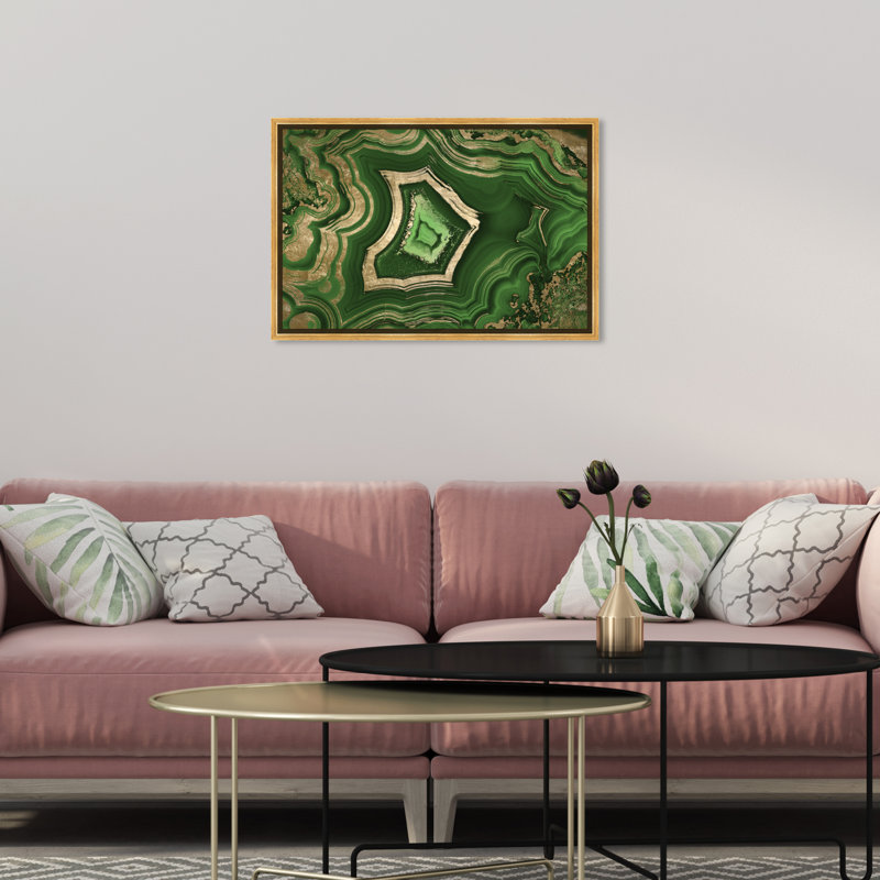 «Abstract Dreaming About Emerald Geode Crystals», impression sur toile tendue, Or, H 30 po x l 45 po