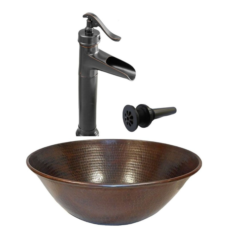 14" Round Copper Vessel Sink, 13" Pump Faucet Included