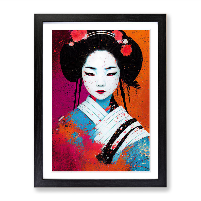 Geisha Splash No.1 - Single Picture Frame Painting, Black, 34cm H x 25cm W x 2cm D
