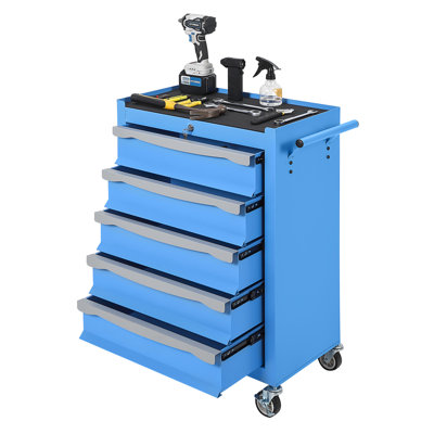 Heavy-Duty 5-Drawer Rolling Tool Chest Cabinet Locking Mobile Toolbox with Drawer Liners Large Capacity Modular Storage for Garage, Workshop, and Warehouse, Blue
