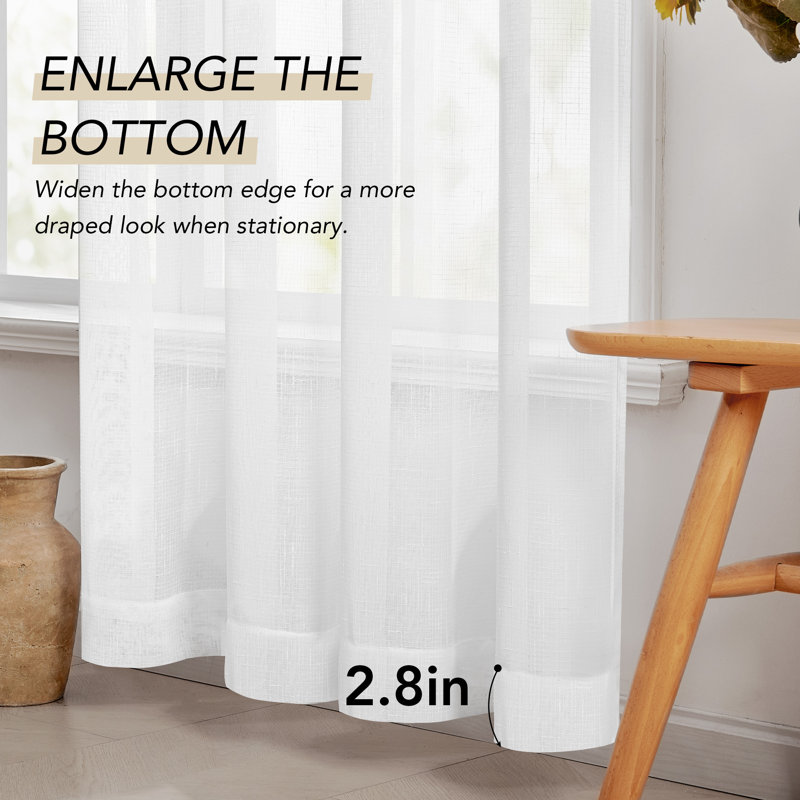 Rideaux d'intimité transparents en lin blanc (ensemble de 2), L 52 po x L 54 po