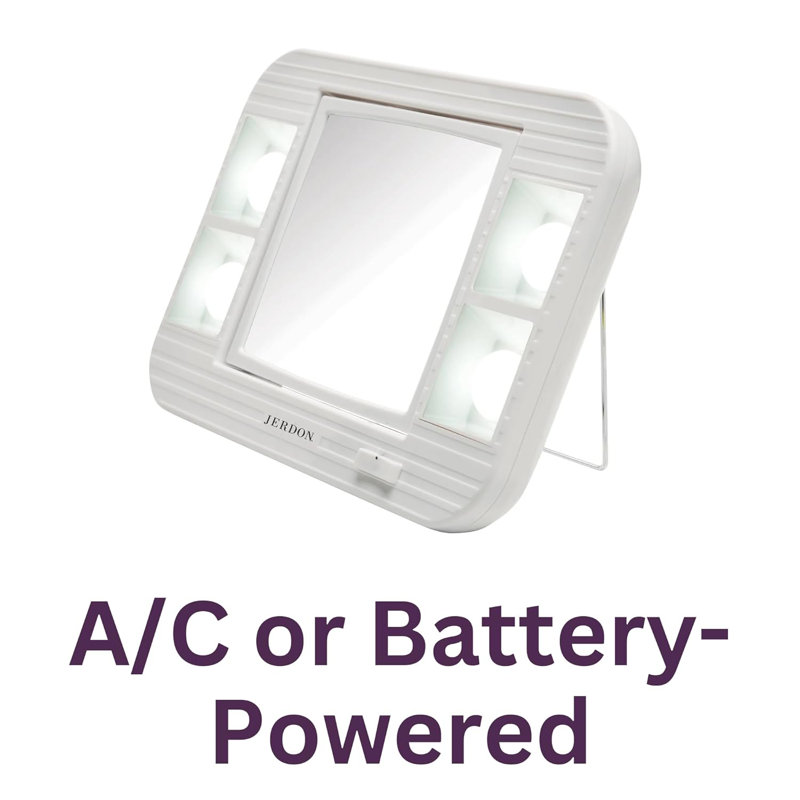 Lighted Tabletop Magnified Makeup Mirror, Plug In or Battery Operated