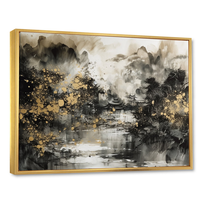 Telluride marbré paysage japonais I, H 12 po x l 20 po x P 1 po, Cadre flottant doré
