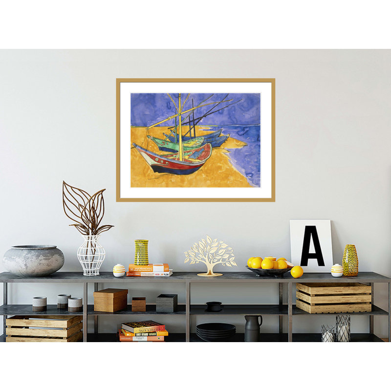 Bateaux de pêche sur la plage à Saintes-Maries-de-la-Mer par Vincent van Gogh, impression giclée encadrée