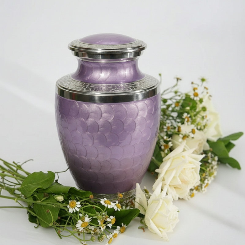 Silver-Toned Accents Urn, Purple