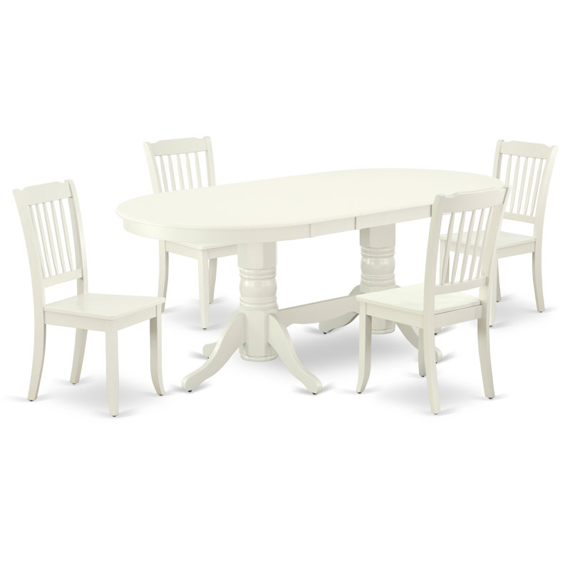  5 Piece Kitchen Table Set for 4 Includes an Oval Dining Room Table with Butterfly Leaf and 4 Dining Chairs, 40x76 Inch, Linen White