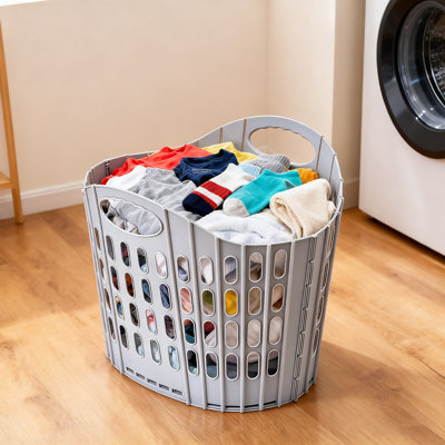 Foldable Plastic Laundry Basket with Handles, Multi-Purpose Storage Bin for Clothes, Toys, Snacks and Home Organization