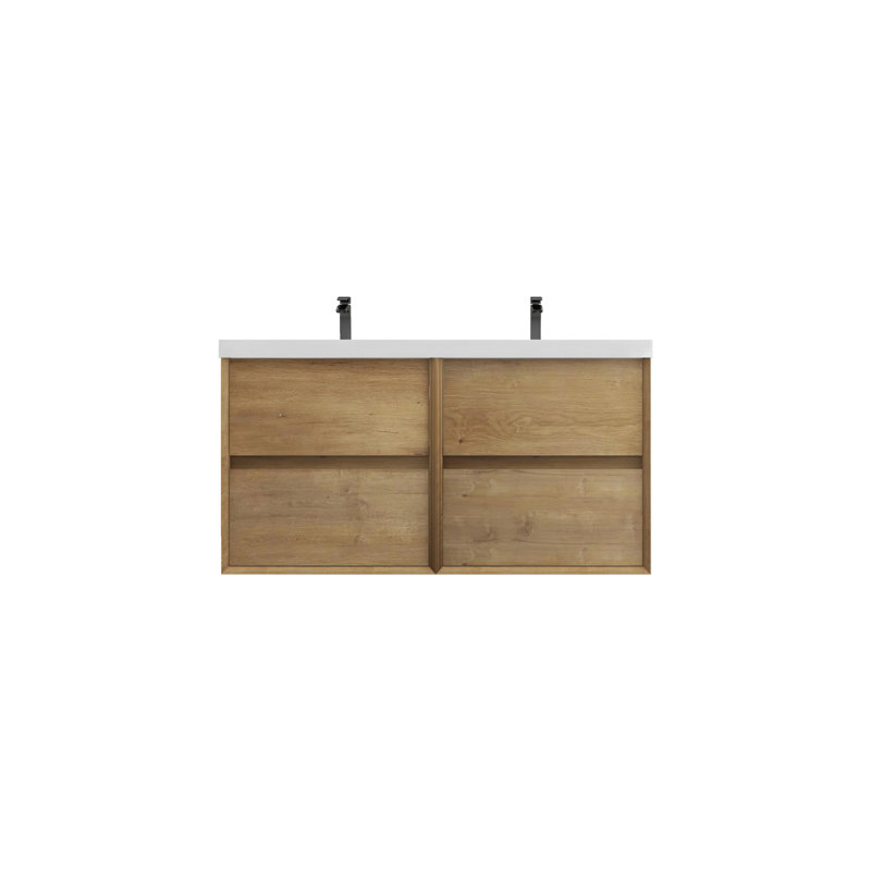 Ensemble de meuble-lavabo double mural 47 po Seavy, Chêne blanc
