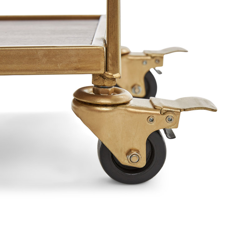 Hudson Gold and Wood Rolling Bar Cart with Storage