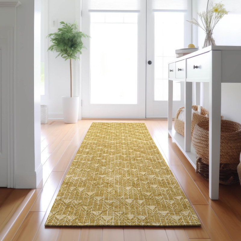Tapis doré de qualité supérieure lavable à la machine Cerrito AMF514, Tapis de couloir 2 pi 3 po x 7 pi 6 po