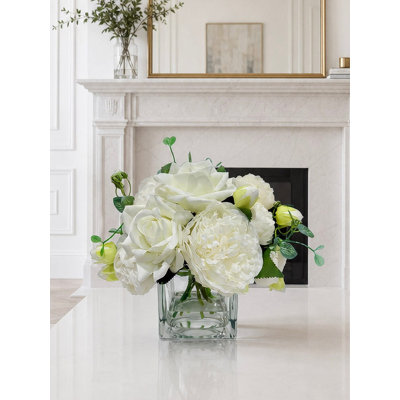Faux Real Touch Roses Peonies Hydrangea Centerpiece