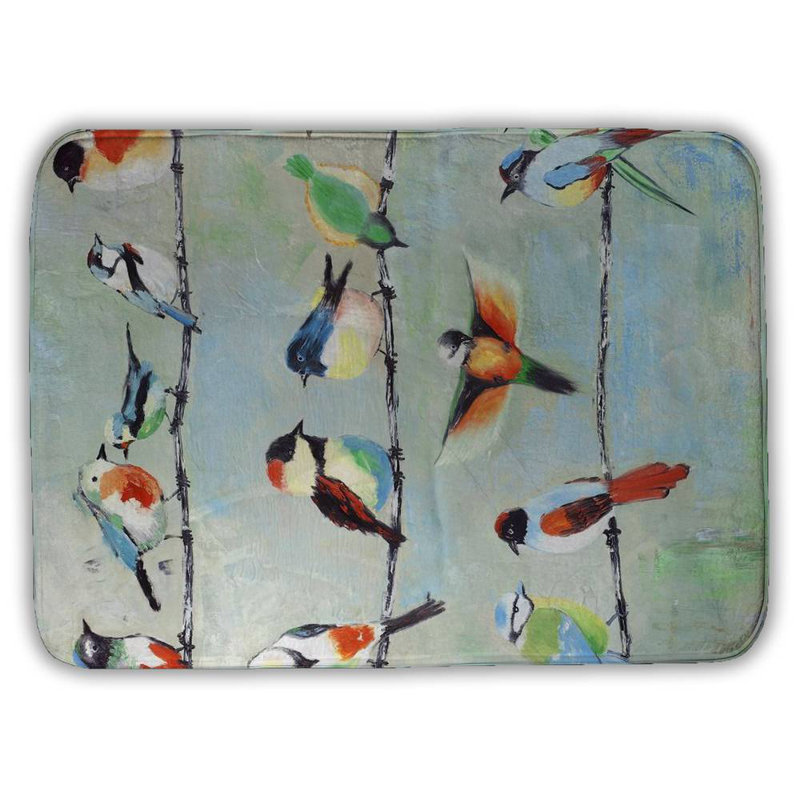 Small abstract colorful birds Bath Mat with Non-Slip Backing - Quick Dry Memory Foam Bathroom Rug - Absorbent - Modern Plush Spa-Style - Machine Washable