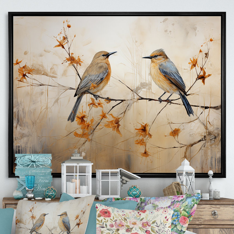 Minimalisme, oiseaux, paradis, art mural sur toile, H 30 po x l 40 po x P 1,5 po, Cadre flottant noir