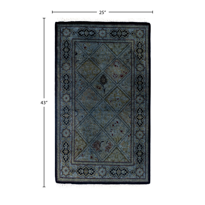 Overdyed Hand Knotted Wool Area Rug in Gray