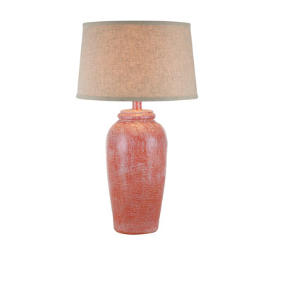 Lampe de table Alocal Hydrocal avec interrupteur à 3 voies, 30,5 po, base rouge délavé, abat-jour tambour brun clair