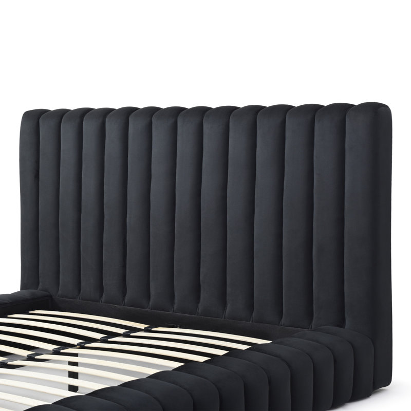 Lit plateforme en velours Kaydence, Noir, Très grand lit