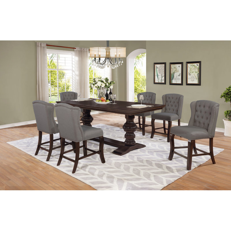 Sabin Extendable Double Pedestal Dining Set, Gray, 7