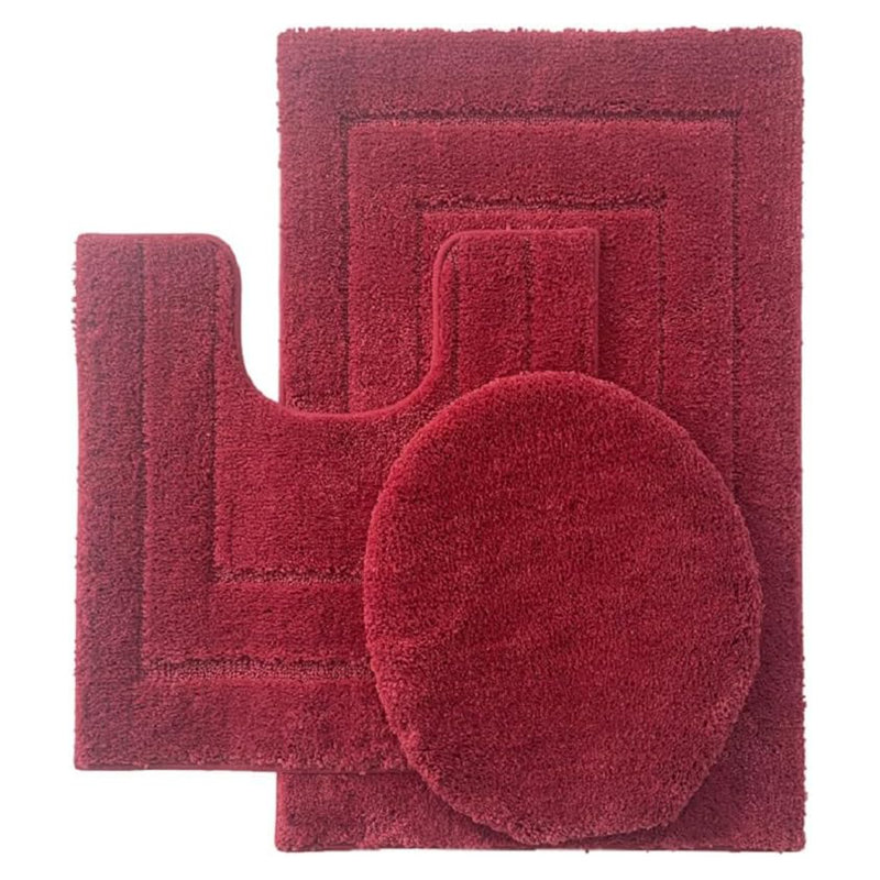 Ben & Jonah Clearwater Collection – 3-piece Bathroom Rug Set – Red – Soft Microfiber Bath Mat, Contour Rug & Lid Cover 
