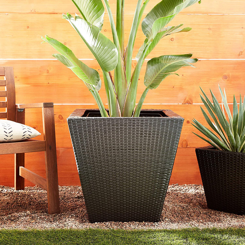 Antique Bronze 40" Square Resin Wicker Vista Planter
