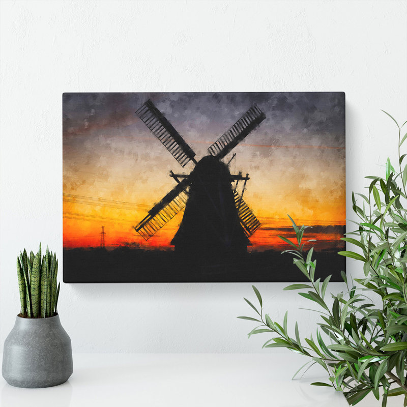 Windmill at Sunset Vol.1 - Wrapped Canvas, 35cm H x 50cm W x 3cm D