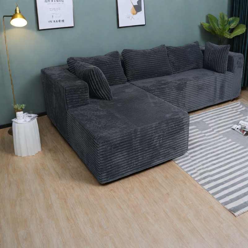 Compression Sectionals 100 Inch Corduroy Modern L Shaped Sofa For Home
