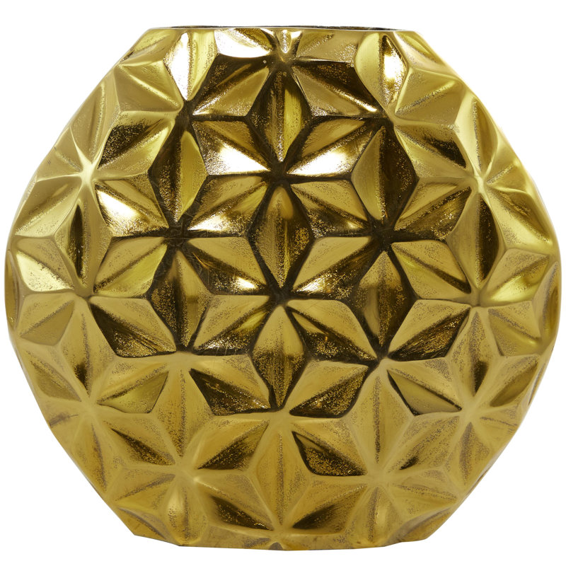 Aluminum Metal Faceted Geometric Decorative Vase, 12.9" H x 13.85" W x 4.55" D, Gold